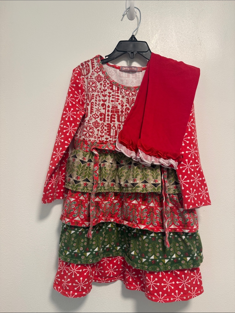 Jelly The Pug Red & Green Layered Holiday Girls' Costume Dress with Red Leggings